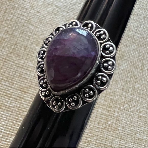 New Purple Enhanced Labradorite Silver Overlay Ring Size 6.5 - Picture 2 of 6